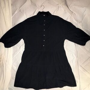 Black Button-Up Tiered Mini Dress